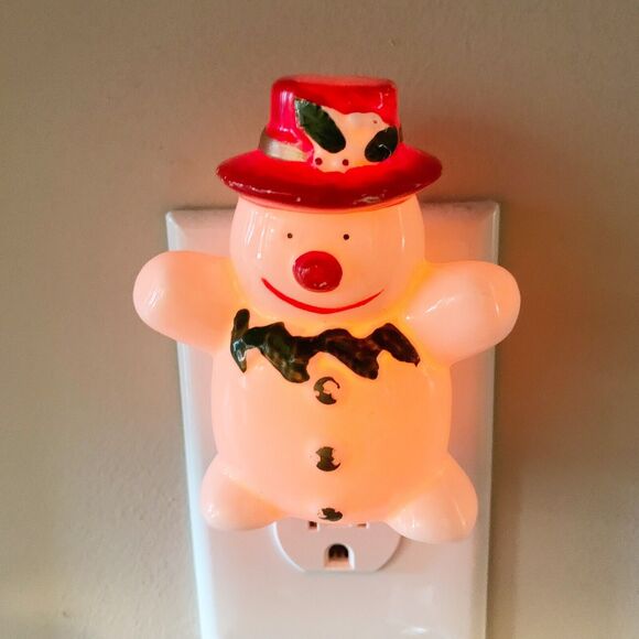 Vintage Snowman Plug In Light Christmas Midwest of Cannon Falls Ceramic Night - Picture 2 of 5